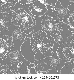 Abstract floral background poppies vector Gray. Delicate vintage poppies on a gray background for patterns of fabrics, paper, for using in web and print, stretchable, vector