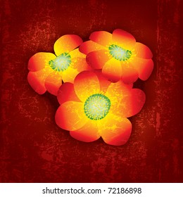 abstract floral background with red flowers on brown