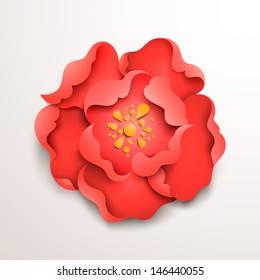 Abstract floral background. Red paper flower. Vector design