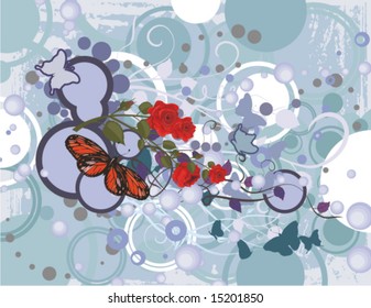 Abstract floral background with red roses, vector illustration series.