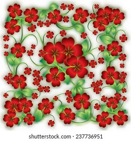 abstract floral background with red spring ornament on white