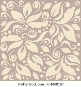 Abstract floral background, seamless doodle pattern. Hand drawn leaves pattern, repeating flowers texture