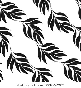 Abstract floral background. Seamless monochrome pattern with hand drawn plants on white. Vector. Black and white. Silhouettes. Perfect for wallpaper, wrapping, fabric and textile. 