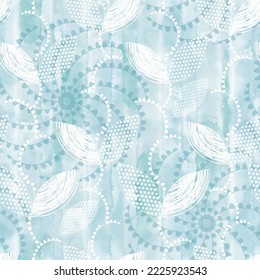 Abstract floral background. Seamless pattern on blue watercolor background. Vector. Perfect for wallpaper, wrapping, fabric and textile. 