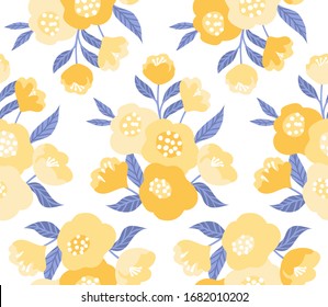 Abstract Floral Background Seamless Repeating Pattern with Simplified Flower Motifs in Vibrant Colors