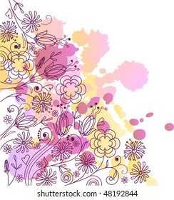 Abstract floral background with splatters