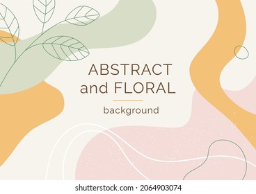 Abstract and floral background template. Contemporary collage with organic shapes and line in pastel colors. Vector Illustration