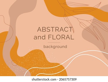 Abstract and floral background template. Contemporary collage with organic shapes and line in pastel colors. Vector Illustration