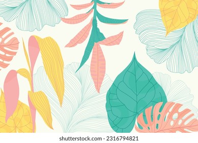 Abstract and floral background template. Contemporary collage with organic shapes and line in pastel colors. Vector Illustration for cover, banner, brochure, poster, flyer and other.