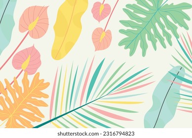Abstract and floral background template. Contemporary collage with organic shapes and line in pastel colors. Vector Illustration for cover, banner, brochure, poster, flyer and other.