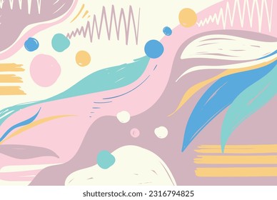 Plantilla de resumen y de fondo floral. Collage contemporáneo con formas orgánicas y línea en colores pastel. Ilustración vectorial para portada, banner, folleto, afiche, volante y otros.