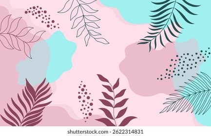 Abstract and floral background template. Contemporary collage with organic shapes and line in pastel colors. Vector Illustration for cover, banner, brochure, poster, flyer and other

