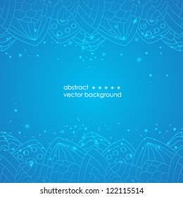 Abstract floral background. The template for the poster, card or banner with shiny particles, flowers and line.