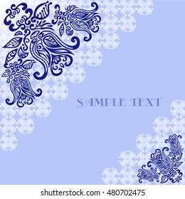 Abstract floral background with text area. Wight and dark blue flowers
