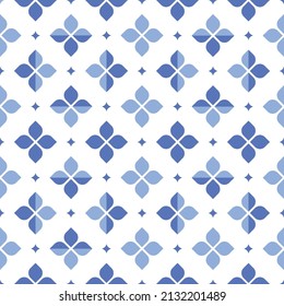Resumen de fondo floral, diseño de baldosas, vectores sin soldadura floral azul y blanco. Patrones geométricos sin soldadura. Baldosas marroquíes y españolas