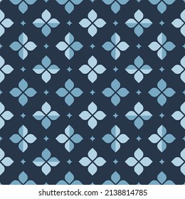 Abstract floral background, tile design, blue and white floral seamless vector. Geometric seamless patterns. Moroccan, Spanish tiles