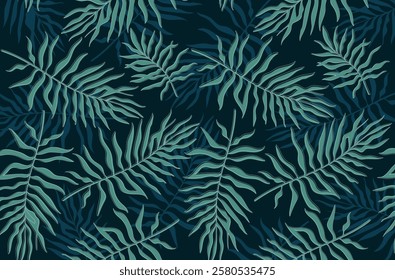 Abstract floral background. Tropical and exotic plants. Jungle and rainforest. Template for poster or banner. Wallpaper, texture or backdrop, place for text. Flat vector illustration