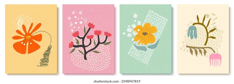 Abstract floral background in vector. Botanical drawings on the walls with abstract leaves and flowers. Abstract floral design for printing, covers, wallpapers.For wall design.