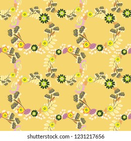 Abstract floral background. Abstract vector flowers in beige, yellow and gray colors. Greeting card. Wedding invitation. Floral seamless pattern.
