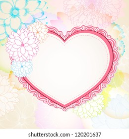 Abstract floral background. Vector heart  with flower dahlia. Element for design.