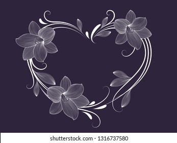 Abstract floral  background. Vector heart with flower lilies. Element for design.