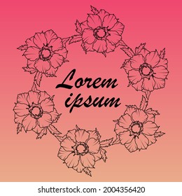 Resumen del fondo floral. Ilustración vectorial, contiene gradientes de líneas rosadas a anaranjadas y florales. 