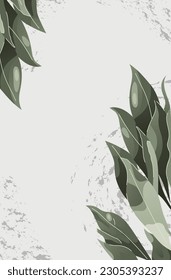 Abstract floral background vector. Minimal realistic green leaves and brush strokes. Cool naturalistic botanical template for banner, invite design,  poster, Web.