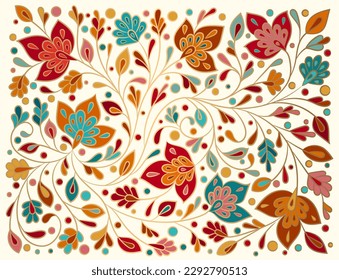 Abstract floral background. Vector ornament pattern. Paisley elements. Great for fabric, invitation, wallpaper, decoration, packaging or any desired idea.