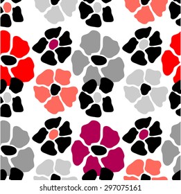 Abstract floral background. Vector seamless pattern. Black, grey and red. Backgrounds & textures shop.