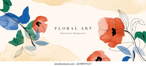 Abstract floral background vector. Spring plant watercolor hand drawn flowers with watercolor texture. Design illustration for wallpaper, banner, print, poster, cover, greeting and invitation card.