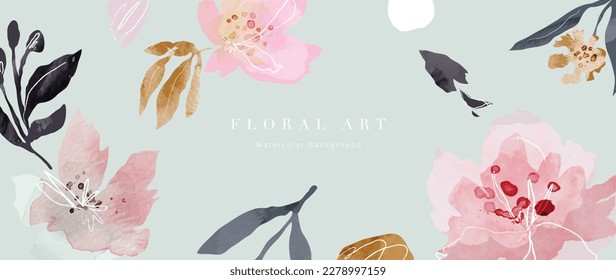 Abstract floral background vector. Spring plant watercolor hand drawn flowers with watercolor texture. Design illustration for wallpaper, banner, print, poster, cover, greeting and invitation card.