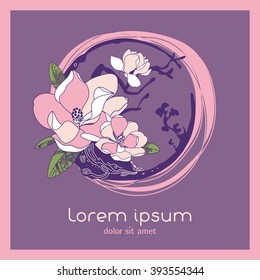 Abstract floral background for your card, flyer, invitation. Template with flowering branch. Magnolia blossoms vector background.