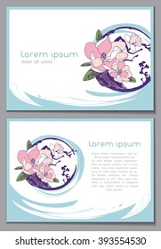 Abstract floral background for your card, flyer, invitation. Original template with flowering branch. Magnolia blossoms vector background design (including front and back).