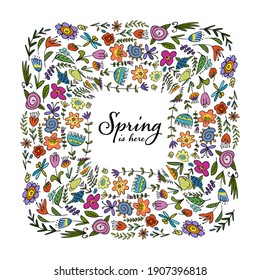 Resumen de antecedentes florales con lugar para texto - pancartas brillantes, afiches, plantillas de diseño de portada, fondos de escritorio de historias de medios sociales con hojas de primavera y flores. Ilustración del vector