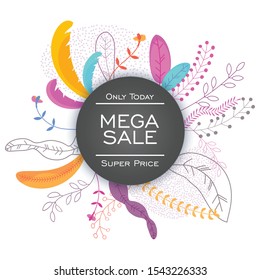 Abstract floral backgrounds for social media stories. Colorful banners with leaves and exotic foliage. For event invitation, discount voucher, advertising. Trendy flat vector card on white background.