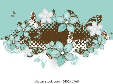 Abstract floral banner with butterflies for design 
