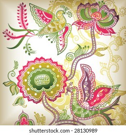 abstract floral and bird