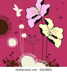 abstract floral with bird