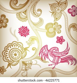 Abstract Floral and Bird