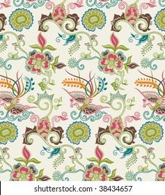 Abstract Floral and Bird Pattern in SEAMLESS 3