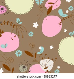 abstract floral and bird wallpaper