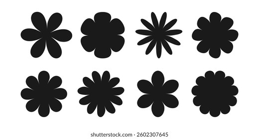 Abstract floral black silhouettes vector set. Geometric modern flower icon. Monochrome minimalist flowers. Suitable for stationery, fabric prints, scrapbooking, branding, logo, package
