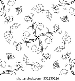 Abstract floral black and white seamless hand drawn line art pattern, vector illustration
