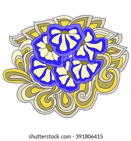 abstract floral bleu pattern, Doodle, sample template for fabric, cards, flyers