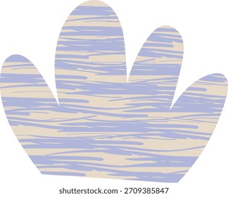 Abstract floral blob with three rounded lobes and scribble texture in flat geometric style. Organic petal form shows handdrawn hatch lines and soft contours. Cartoon vector illustration