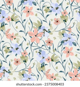 Abstract floral  blossoms seamless pattern. Bright colors, painting on a light background .hand drawn, not AI