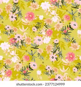 Abstract floral  blossoms seamless pattern. Bright colors, painting on a light background .hand drawn, not AI