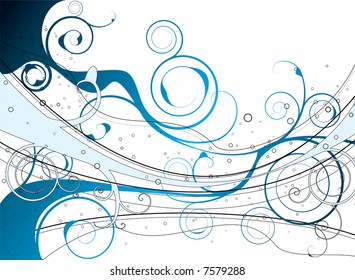 abstract floral blue inspired background with flowing lines
