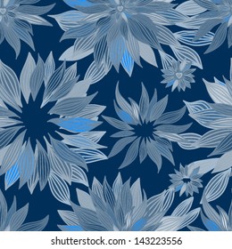 abstract floral blue seamless pattern