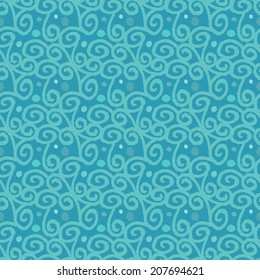 Abstract floral blue seamless pattern with waves and circles. Striped print monochrome repeating background texture. Decorative water. Fabric design. Wallpaper - vector 